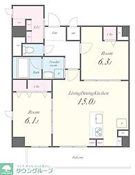 JR中央線 国立駅 徒歩4分の賃貸マンション 7階2LDKの間取り