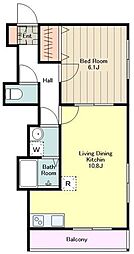 JR中央線 立川駅 徒歩15分の賃貸アパート 2階1LDKの間取り