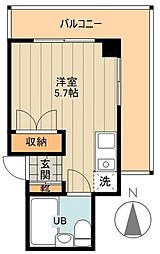 JR中央線 立川駅 徒歩8分の賃貸マンション 5階ワンルームの間取り