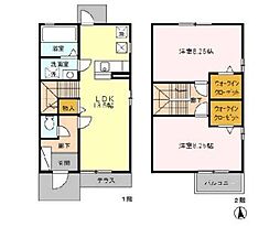 西武国分寺線 鷹の台駅 徒歩16分の賃貸テラスハウス 2階2LDKの間取り
