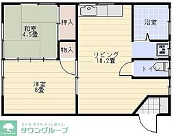 JR青梅線 昭島駅 徒歩18分の賃貸アパート 1階2DKの間取り