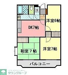 JR青梅線 福生駅 徒歩7分の賃貸マンション 3階3DKの間取り