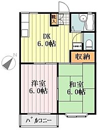 西武拝島線 拝島駅 徒歩5分の賃貸アパート 1階2DKの間取り