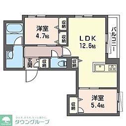 JR南武線 谷保駅 徒歩12分の賃貸マンション 3階2LDKの間取り