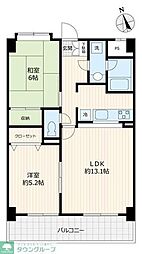 西武拝島線 西武立川駅 徒歩13分の賃貸マンション 1階2LDKの間取り