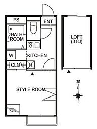 西武拝島線 武蔵砂川駅 徒歩10分の賃貸アパート 1階1Kの間取り