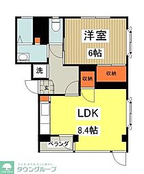 JR八高線 小宮駅 徒歩8分の賃貸マンション 2階1LDKの間取り