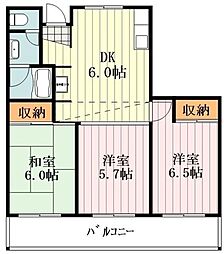 JR青梅線 福生駅 徒歩11分の賃貸マンション 2階3DKの間取り