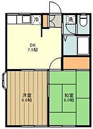 エステートプレジール 1階2DKの間取り