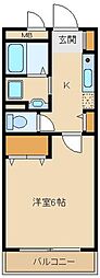 クレアール 2階1Kの間取り