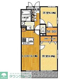 ラフィネS国分寺 2LDKの間取図画像