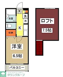 メゾンフルヤ2 1Kの間取図画像