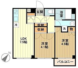 イーストビー国立 2LDKの間取図画像