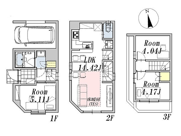 建物プラン例(A区画)2LDK+S、土地価格3669万円、土地面積41.26m2、建物価格2211万円、建物面積70.63m2