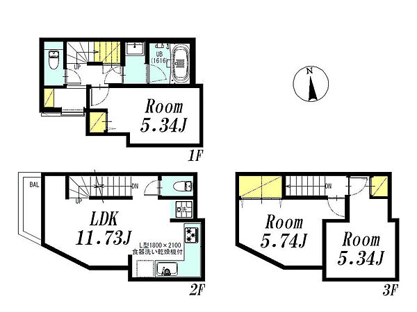 建物プラン例3LDK、土地価格4071万円、土地面積46.35m2、建物価格2409万円、建物面積66.76m2