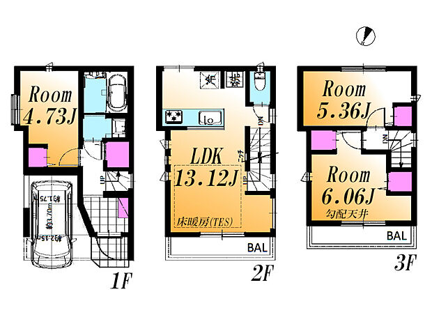 間取図　(B号棟)、価格5780万円、1LDK+2S、土地面積40.07m2、建物面積75.07m2