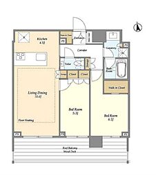 都営大江戸線 牛込柳町駅 徒歩6分の賃貸マンション 2階2LDKの間取り