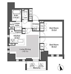 東京メトロ東西線 飯田橋駅 徒歩3分の賃貸マンション 7階2LDKの間取り