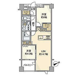都営新宿線 曙橋駅 徒歩7分の賃貸マンション 1階2LDKの間取り