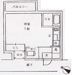 都営三田線 白山駅 徒歩8分の賃貸マンション 1階ワンルームの間取り
