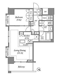 東京メトロ日比谷線 六本木駅 徒歩7分の賃貸マンション 12階1LDKの間取り
