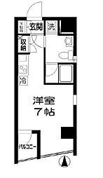 都営大江戸線 牛込柳町駅 徒歩6分の賃貸マンション 4階ワンルームの間取り