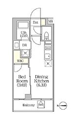 東京メトロ丸ノ内線 四谷三丁目駅 徒歩6分の賃貸マンション 4階1DKの間取り