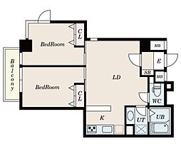 エスパシオ内藤町 1階2LDKの間取り