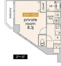 JR総武線 信濃町駅 徒歩6分の賃貸マンション 2階1Kの間取り