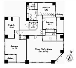 東京メトロ半蔵門線 半蔵門駅 徒歩3分の賃貸マンション 14階3LDKの間取り
