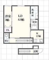 ボヌール妻鹿駅前 2階1LDKの間取り
