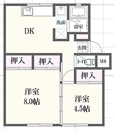 野口マンション 2DKの間取図画像