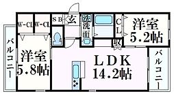 ヘーベルメゾンプラネス南条 2LDKの間取図画像