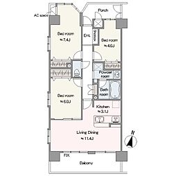 ライオンズマンション川越駅東 3LDKの間取図画像