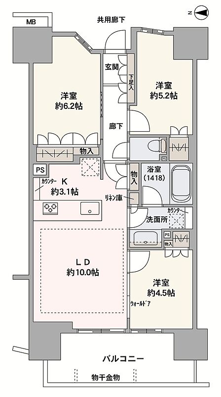 リビングと洋室の間にはウォールドア採用。扉を開けると、約14.5帖の広々としたリビングダイニングになります。