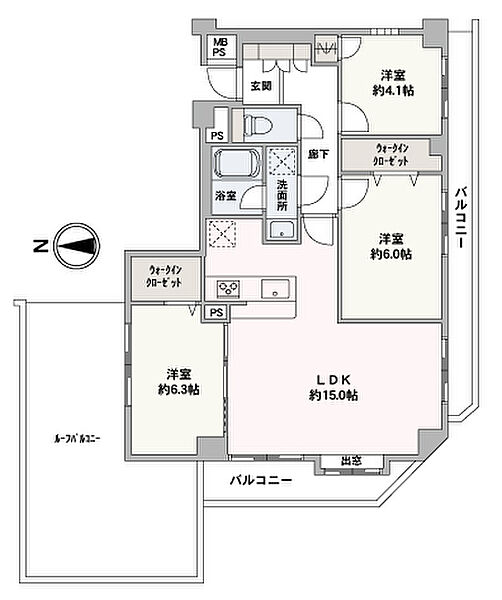 3面バルコニーが備わった、最上階・角部屋の3LDK。WICが2ヶ所に設けられているので、たくさんの洋服や小物などを収納可能。居住空間を広く確保できます。