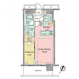 ブリリアタワー西新 1LDKの間取図画像