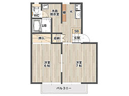パナハイツユー 2階2Kの間取り