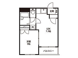 アーバンビューヒルズハウス 2階1LDKの間取り