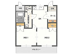 グラン・シャトー2 2DKの間取図画像