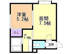 ノーブル水車町 1階1LDKの間取り