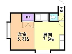 森住販美園マンション 2階1DKの間取り