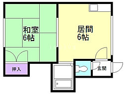 高台ハイツＡ 2階1DKの間取り