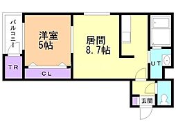 グランジェ月寒公園 1階1LDKの間取り