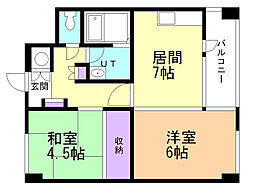 平岸ファースト 2階2DKの間取り