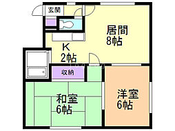 サンシャイン 2階2LDKの間取り