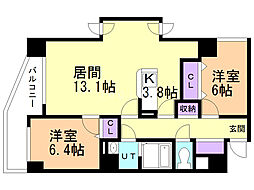 ヴィラ福住 5階2LDKの間取り