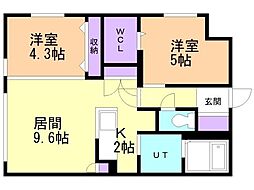 アルファスクエアガクエンマエ 2LDKの間取図画像