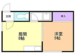 ワトミ1号館 1階1LDKの間取り