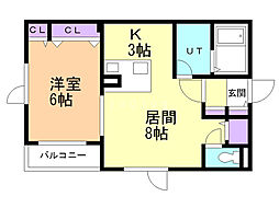 シャンティ月寒 4階1LDKの間取り